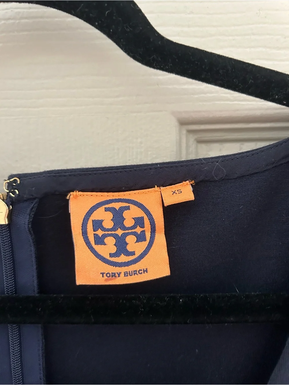 Tory Burch Navy Square-Neck Midi Sheath Dress